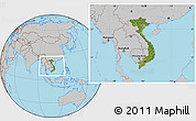 Satellite Location Map of Vietnam, gray outside