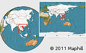 Satellite Location Map of Vietnam, highlighted continent, within the entire continent