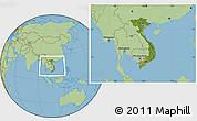 Satellite Location Map of Vietnam, savanna style outside