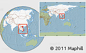 Savanna Style Location Map of Vietnam, highlighted continent, within the entire continent, hill shading