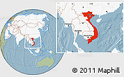 Savanna Style Location Map of Vietnam, highlighted continent, hill shading