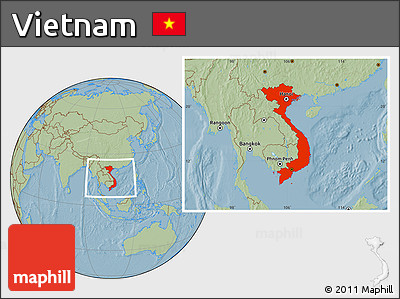 Savanna Style Location Map of Vietnam, hill shading