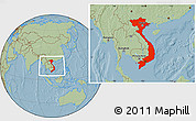 Savanna Style Location Map of Vietnam, hill shading