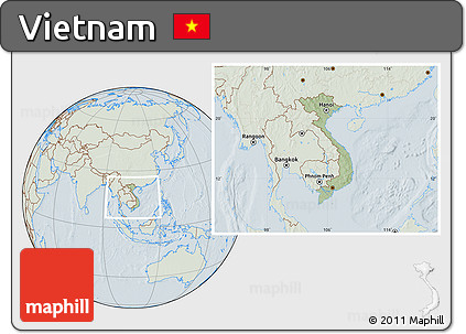 Savanna Style Location Map of Vietnam, lighten, hill shading