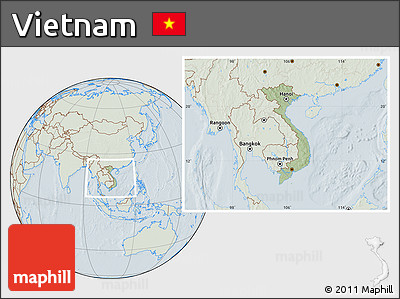 Savanna Style Location Map of Vietnam, lighten, hill shading