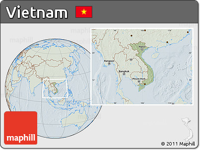 Savanna Style Location Map of Vietnam, lighten, hill shading