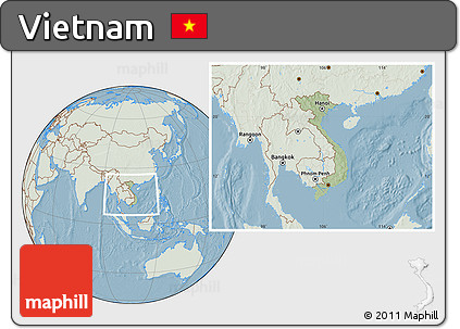 Savanna Style Location Map of Vietnam, lighten, land only, hill shading