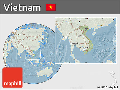 Savanna Style Location Map of Vietnam, lighten, land only, hill shading