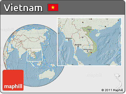 Savanna Style Location Map of Vietnam, lighten, land only, hill shading