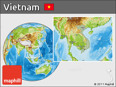 Savanna Style Location Map of Vietnam, physical outside, hill shading
