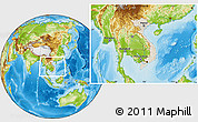 Shaded Relief Location Map of Vietnam, physical outside