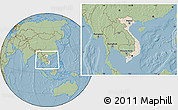 Shaded Relief Location Map of Vietnam, savanna style outside, hill shading