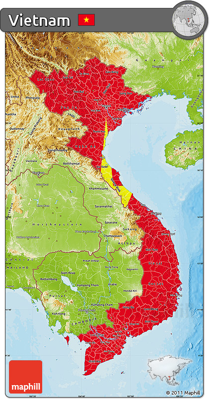 Flag Map of Vietnam, physical outside, bathymetry sea