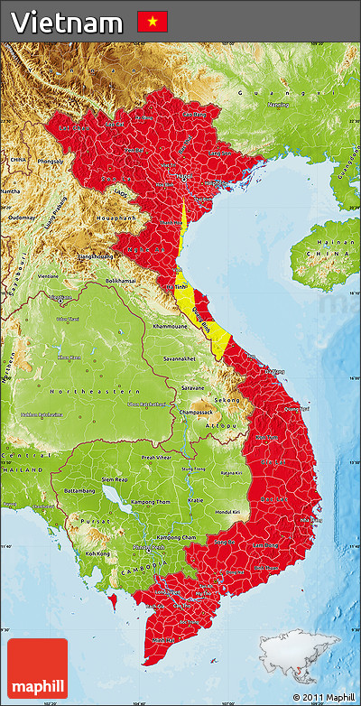 Flag Map of Vietnam, physical outside, bathymetry sea
