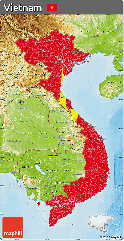 Flag Map of Vietnam, physical outside, bathymetry sea