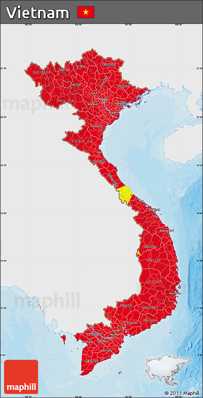 Flag Map of Vietnam, single color outside, bathymetry sea, shaded relief sea, flag rotated