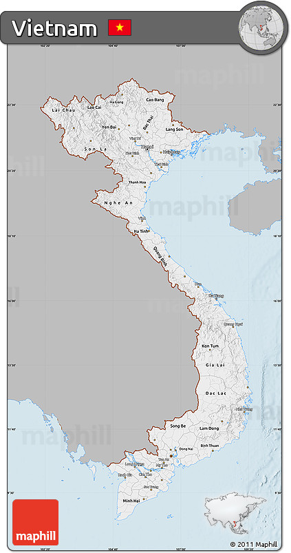 Gray Map of Vietnam, single color outside