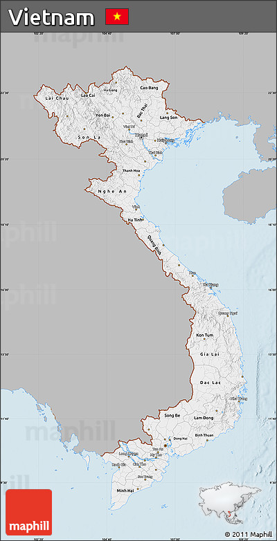 Gray Map of Vietnam, single color outside