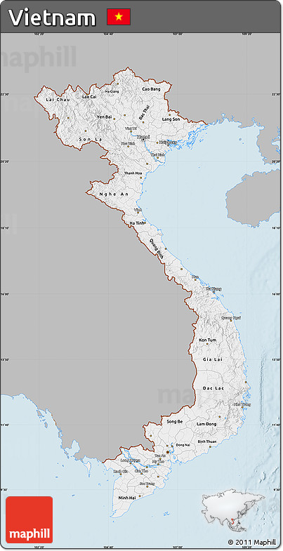 Gray Map of Vietnam, single color outside