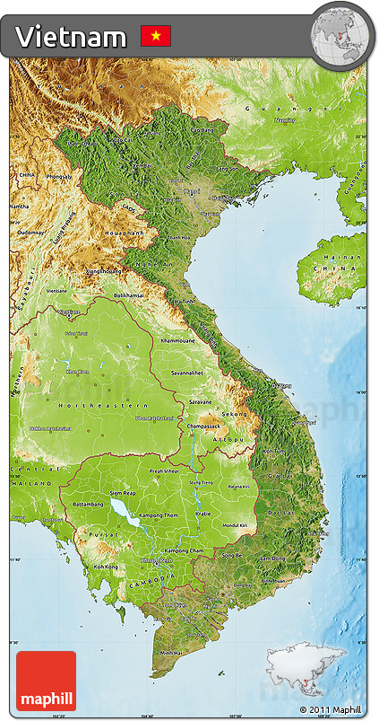 Satellite Map of Vietnam, physical outside