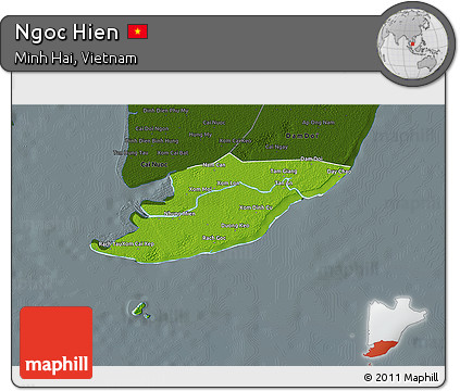 Physical 3D Map of Ngoc Hien, darken