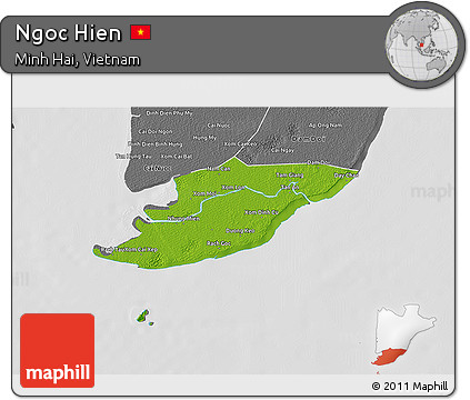 Physical 3D Map of Ngoc Hien, desaturated