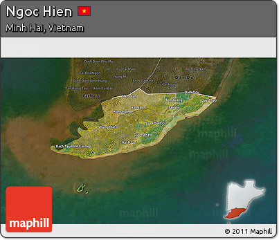 Satellite 3D Map of Ngoc Hien, darken