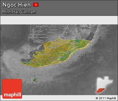 Satellite 3D Map of Ngoc Hien, desaturated