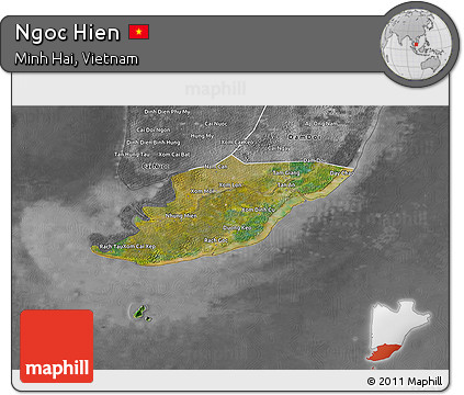 Satellite 3D Map of Ngoc Hien, desaturated