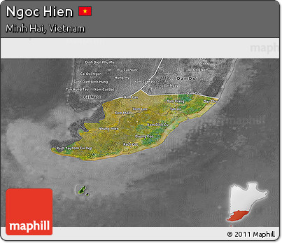 Satellite 3D Map of Ngoc Hien, desaturated
