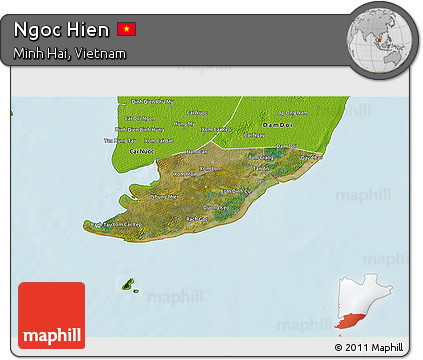 Satellite 3D Map of Ngoc Hien, physical outside