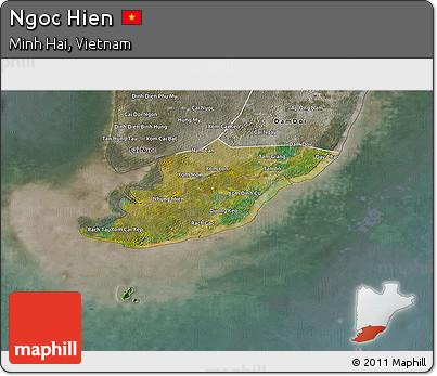 Satellite 3D Map of Ngoc Hien, semi-desaturated
