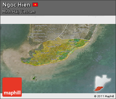 Satellite 3D Map of Ngoc Hien, semi-desaturated