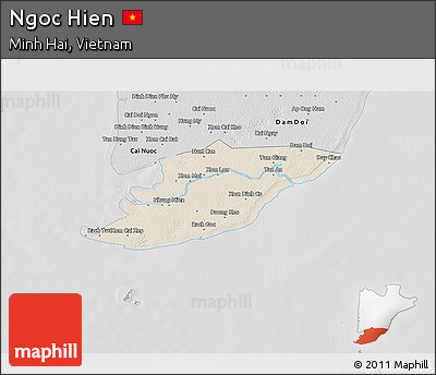 Shaded Relief 3D Map of Ngoc Hien, desaturated