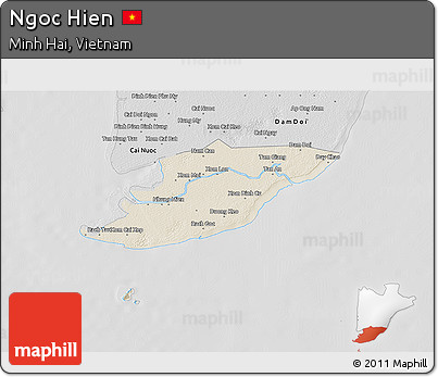 Shaded Relief 3D Map of Ngoc Hien, desaturated