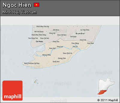 Shaded Relief 3D Map of Ngoc Hien, semi-desaturated