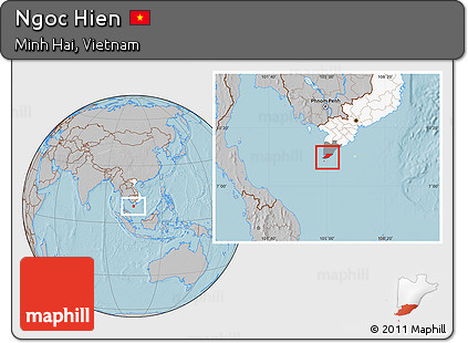 Gray Location Map of Ngoc Hien, highlighted country, highlighted parent region, hill shading