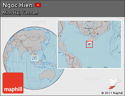 Gray Location Map of Ngoc Hien, highlighted parent region, hill shading