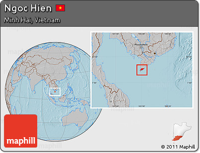 Gray Location Map of Ngoc Hien, hill shading