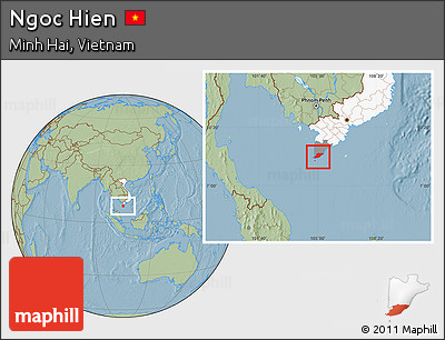 Savanna Style Location Map of Ngoc Hien, highlighted country, highlighted parent region, hill shading