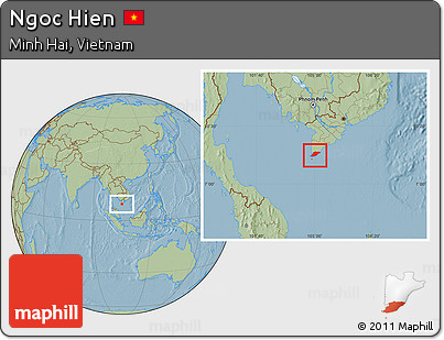 Savanna Style Location Map of Ngoc Hien, hill shading