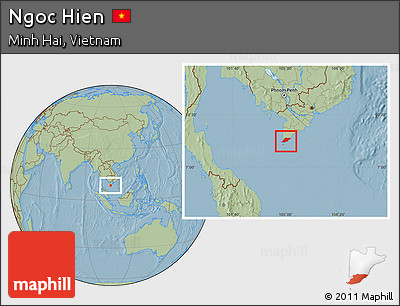 Savanna Style Location Map of Ngoc Hien, hill shading