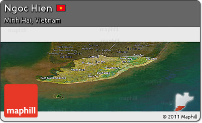 Satellite Panoramic Map of Ngoc Hien, darken