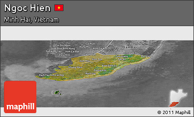 Satellite Panoramic Map of Ngoc Hien, desaturated