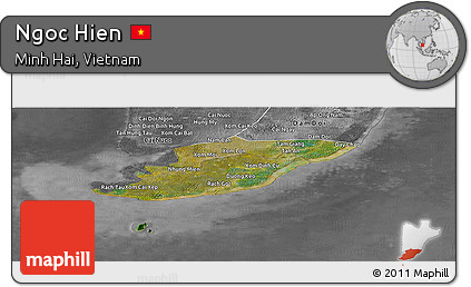 Satellite Panoramic Map of Ngoc Hien, desaturated