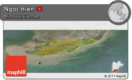Satellite Panoramic Map of Ngoc Hien, semi-desaturated