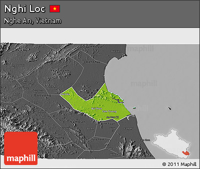 Physical 3D Map of Nghi Loc, darken, desaturated