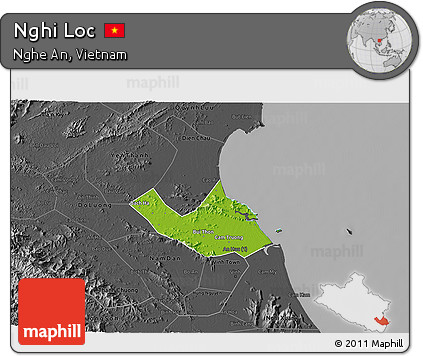 Physical 3D Map of Nghi Loc, darken, desaturated