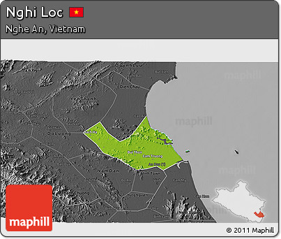 Physical 3D Map of Nghi Loc, darken, desaturated