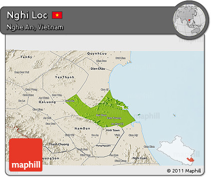Physical 3D Map of Nghi Loc, shaded relief outside